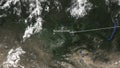 Airliner flying to Novosibirsk, Russia from east, 3D rendering