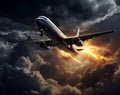 Airliner jet plane flight travel airplane sunset transportation sky aircraft Royalty Free Stock Photo