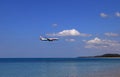 Airliner or Passenger plane THAI LION AIR Boing 737-900ER landing to airport next to the beach.