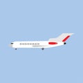 Airliner passenger transportation technology engine side view flat icon. Travel vehicle