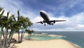 Airliner passing over palm trees Royalty Free Stock Photo