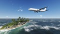 Airliner passing over palm trees Royalty Free Stock Photo