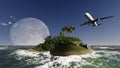 Airliner passing over palm trees Royalty Free Stock Photo
