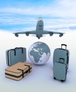 Airliner and suitcases