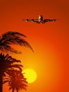 Airliner on sunset sky Royalty Free Stock Photo