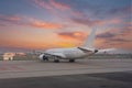 Airliners jet plane rear view of the wings and tail during a bright dawn of beautiful sky. Royalty Free Stock Photo