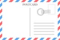 Airmail envelope frame with blue and red stripes on white background. International vintage letter border. Royalty Free Stock Photo