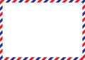 Airmail envelope frame. International vintage letter border. Retro air mail postcard with blue and red stripes. Blank