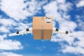 Airmail Shipping Concept. Cardboard Box Parcel with Jet Engines