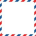 Airmail square envelope frame with blue red stripes on white background. International vintage letter border. Retro air Royalty Free Stock Photo