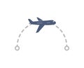 Airoplane logo with flight route from point A to point B vector illustration. Isolated simple air plane with tracing way and point