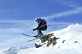 Airoski: skier performing a long jump Royalty Free Stock Photo