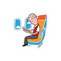 Airpane cabin passenger old man smart phone Royalty Free Stock Photo