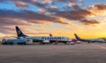 Airplains in Bergamo airport. Royalty Free Stock Photo