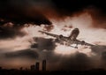 Airpland take off at sunset evening. Business airline concept,Travel airline concept.