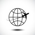 Airplane, Air craft shipping around the World for free shipping concept, Illustration flat icon Royalty Free Stock Photo