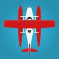 Airplane in the air top view. Flying an airplane with a shadows. Hydroplane view from above isolated from the background. Simple Royalty Free Stock Photo