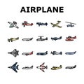 airplane aircraft plane travel icons set vector Royalty Free Stock Photo