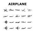 airplane aircraft plane travel icons set vector Royalty Free Stock Photo