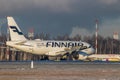 Airplane airline FINNAIR. Airplane at the airport. Passenger transportation. Official autumn spotting at Pulkovo November 28, 2018