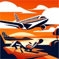Airplane At The Airport On The Background Of The Sky. Vector Illustration Generative AI