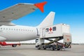 Airplane at the airport with loading ladder for disabled people. Ambulatory for people with limited mobility or people in hospital