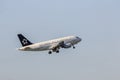 Airplane at the airport. The movement of the aircraft. . The plane goes to the airport. Russia, St. Petersburg Pulkovo Airport,