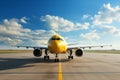 airplane on the airport runway on bright sunny day Royalty Free Stock Photo