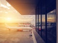 Airplane at the airport terminal gate, modern airport Royalty Free Stock Photo