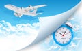Airplane and alarm clock with figures Royalty Free Stock Photo