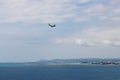 Airplane approaches Nice airport, France Royalty Free Stock Photo