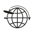 Airplane around the earth icon. Vector illustration. EPS 10. Royalty Free Stock Photo