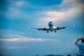 Airplane arriving at Skiathos airport