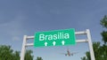 Airplane arriving to Brasilia airport. Travelling to Brazil conceptual 3D rendering