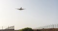 Airplane arriving to the Tenerife airport Royalty Free Stock Photo