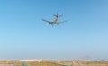 Airplane arriving to the Tenerife airport Royalty Free Stock Photo