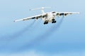 Airplane aviation smoke airport contrail the clouds Royalty Free Stock Photo