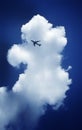 Airplane with the background of clouds and blue sky
