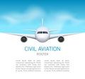 Airplane background. Commercial airliner travel concept. Plane in blue sky, civil aviation airliner design Royalty Free Stock Photo