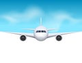 Airplane background. Commercial airliner travel concept. Plane in blue sky, civil aviation airliner design Royalty Free Stock Photo