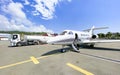 Airplane being fueled with jet fuel Royalty Free Stock Photo