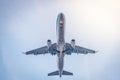 Airplane from beneath , aircraft flying from below