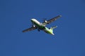 Airplane of Binter Airline of the Canary Islands against blue sky