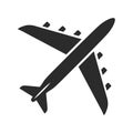 Airplane black icon, flying vehicle for sky travel, transportation