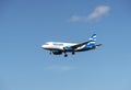 Airplane a319 in the blue sky