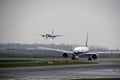 Boeing 747 about to touchdown at Amsterdam Schiphol airport Royalty Free Stock Photo