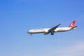 Airplane Boeing 777 of Turkish Airlines landing at Ataturk International Istanbul Airport Royalty Free Stock Photo