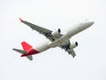 Airplane Taking Off, White Aircraft with Red Tail, Aviation Background Royalty Free Stock Photo