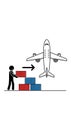Airplane Cargo Loading Icon with Worker Stacking Shipping Containers in Black and Red Colors Royalty Free Stock Photo