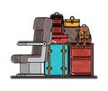 Airplane chair with pile suitcases